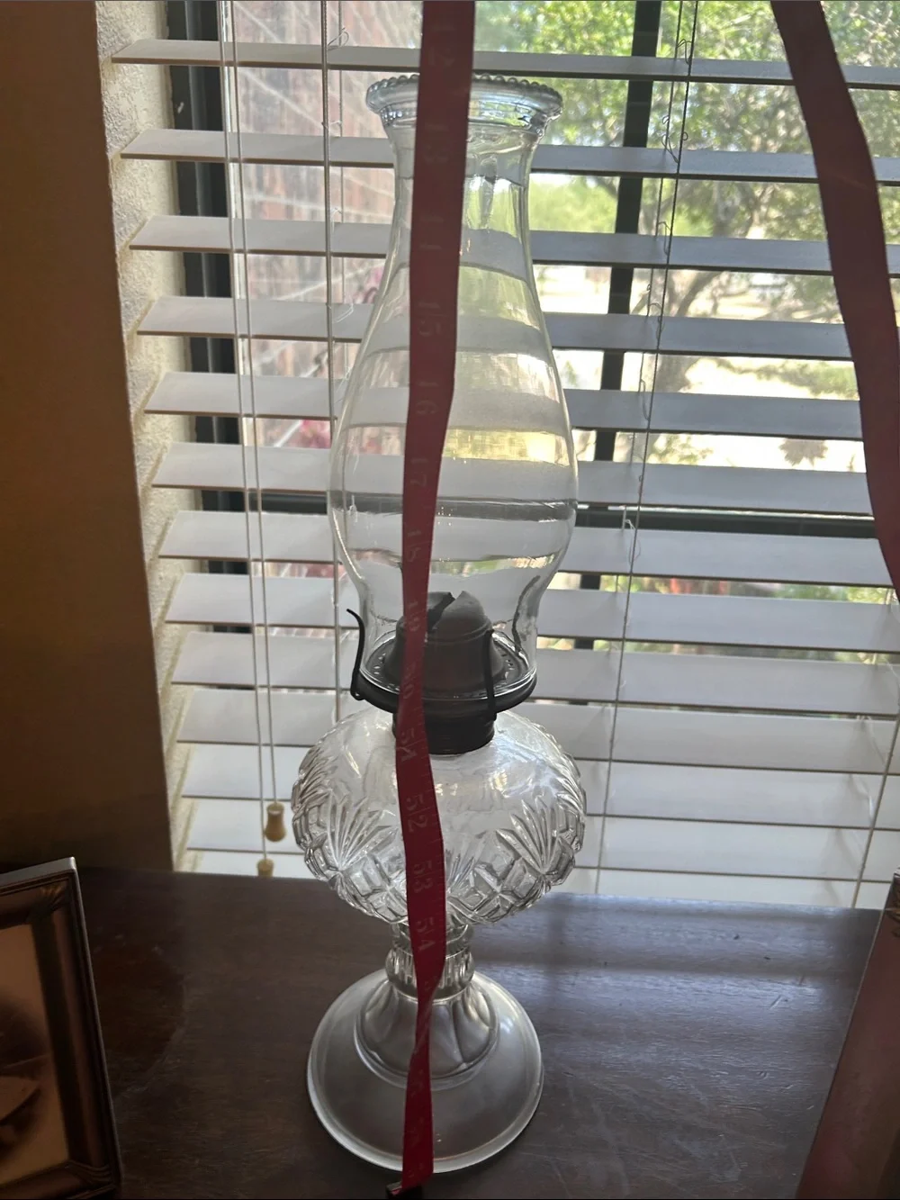 Vintage Antique Clear Glass Oil Lamp with Etched Pattern